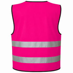 Fluorescent pink refleksvest med DTF-tryk, set bagfra