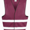 Burgundy refleksvest med DTF-tryk, set forfra